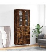 Industrial Rustic Smoked Oak Wooden Large Tall Storage Cabinet With Glas... - £191.34 GBP