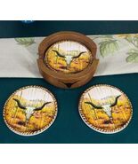 Rustic Western Rodeo Roundup Longhorn Cow Skull Ropes Faux Wooden Coaste... - $439.27 MXN