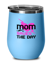 Mom Wine Glass. Mom saves the day. LtBlue-Wine Glass  - £20.74 GBP