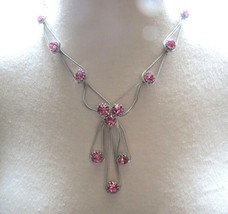 Pink Rhinestone Necklace Silver Links Chain 17.5&quot; Bib STUNNING Headlight... - $129.99