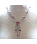 Pink Rhinestone Necklace Silver Links Chain 17.5&quot; Bib STUNNING Headlight... - £102.23 GBP
