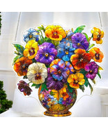 &quot;Pansy Bouquet Stained Glass-Style Acrylic Suncatcher - 9in Vibrant Wind... - $26.99