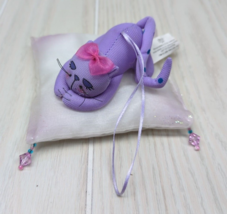 Russ sleeping small purple cat kitten kitty on beaded pillow pink bow ha... - $14.84