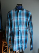 Men&#39;s American Rag Blue Plaid Long Sleeve Button Up Shirt ~M~ - £8.30 GBP
