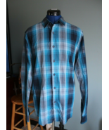 Men&#39;s American Rag Blue Plaid Long Sleeve Button Up Shirt ~M~ - £8.15 GBP