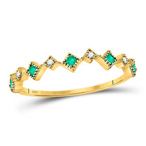 10kt Yellow Gold Round Emerald Diamond Square Stackable Band Ring 1/5 Cttw - £140.20 GBP