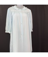 Light Blue Robe Button Nightgown Housecoat Nylon Semi Sheer Size S 1970s... - £10.31 GBP
