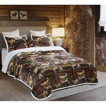 AT THE LAKE Flannel 4 pc Queen Bed Set Sherpa backing Shams and Accent Pillow - £62.90 GBP