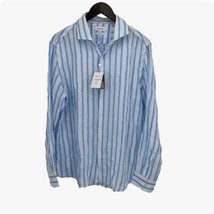 Porter &amp; Ash Preppy NWT 100% Linen L/S Shirt Blue Striped Men&#39;s XL - $39.59