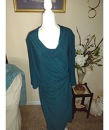Chetta B Dress Size 14 Faux Wrap Teal Green Long Sleeve - $319.66 MXN