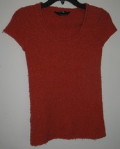 Womens M BCBGMaxazria Orange Scoop Neck Short Sleeve Sweater - $18.81