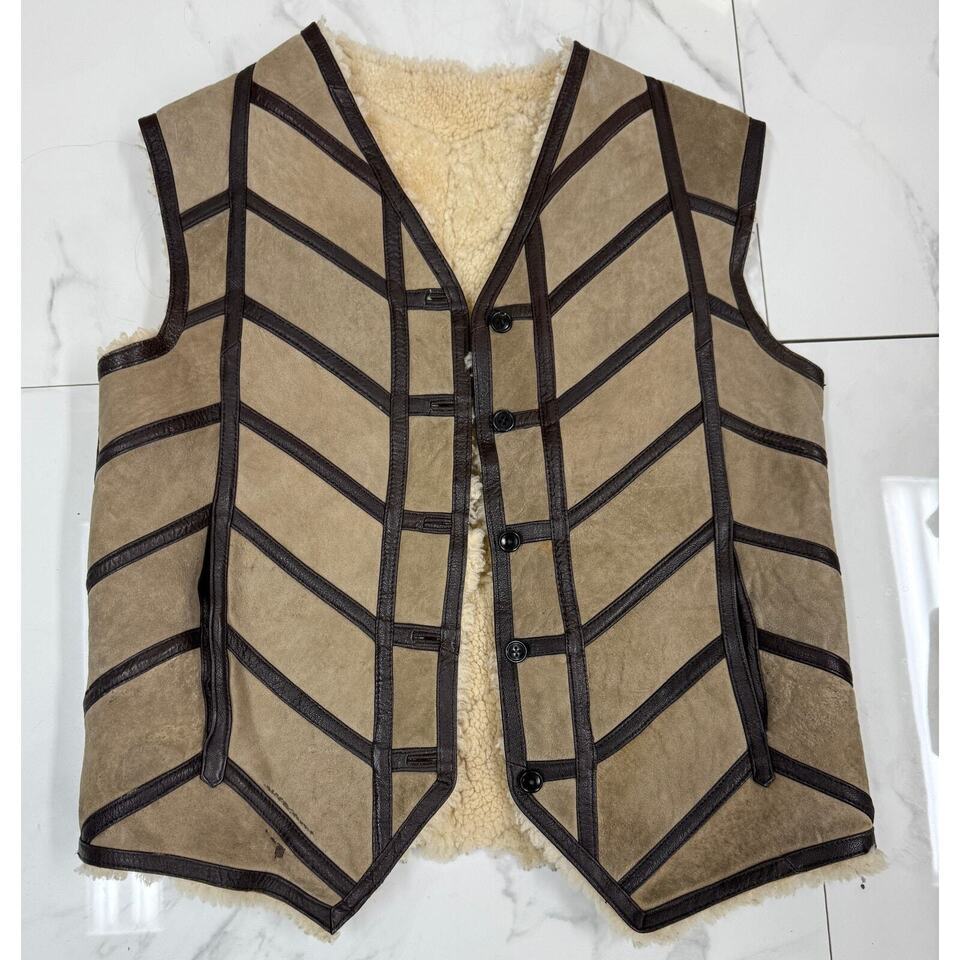Vintage Retro Mens Sheepskin / Shearling Vest 1950s Sz 38( 40)M Leather ... - $265.52