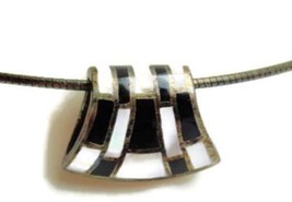 16&quot; Choker Necklace Inlaid Southwestern Tribal Sterling Silver 925 Patina Vtg - £79.51 GBP