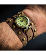 Unique Genuine Leather - Watch cuff bracelet, Steampunk Cyberpunk Themed... - $49.00