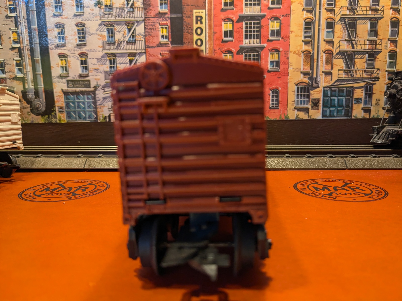 Marx Trains Used  #147815  Plastic Deluxe R I Rock Island Box Car Tuscan Brown Item image 7