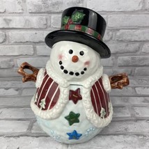 Snowman Cookie Jar Canister Frosty Hat Sweater 10 Inches Tall Winter Chr... - $30.02