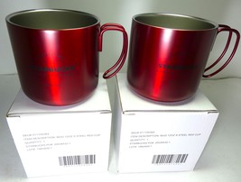 Starbucks 2016 2 Stainless Steel Red Mug cup 12 oz sku 011105364 , New - $200.00