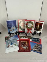 Christmas Greeting Cards New 10 Churches Christmas Tree Candle Wreath Sn... - $9.46