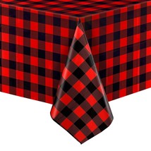 Christmas Plastic Buffalo Plaid Tablecloth Red And Black Buffalo Checked... - £23.59 GBP