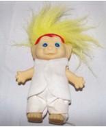 Vintage plastic troll made in Korea pale skin blue eyes yellow hair whit... - £10.52 GBP