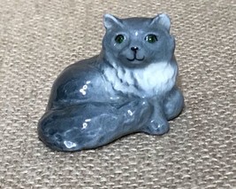 Vintage Old Monrovia Hagen Renaker Laying Gray Persian Cat Figurine Gree... - $84.15