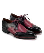 Paul Parkman Mens Shoes Derby Black Red Wingtip Welted Handmade 170KRBRD - $624.99