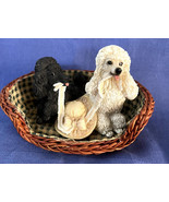 Vintage Black &amp; White Poodle Figures Wicker Basket Checked Lining Tying ... - $131.52 MXN
