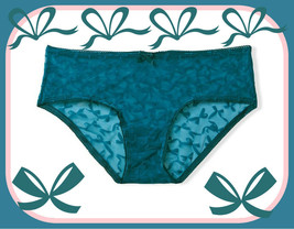 XL Jade Turquoise Blue Bow Ribbon Flocked Mesh Victorias Secret Hiphugger Pantie - £8.83 GBP