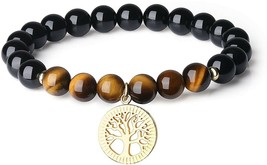 COAI Womens Tree of Life Charm Tiger Eye Tourmaline Stone Bracelet - £48.55 GBP