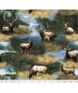 Cotton Wild Animals Elk Wildlife Landscape Grass Fabric Print by Yard D6... - €13,84 EUR