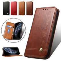 For iPhone 12/11 Pro/XS Max/XR Retro Leather Card Wallet Phone Case Stand Cover - £36.53 GBP