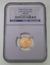 2009 1/10 ML Or American Eagle G $5 Classé Par NGC Comme MS-69 Début Libère - £246.41 GBP