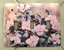 Decorative Pink Floral Hummingbirds Triple Light Switch Plate Cover - £11.48 GBP