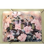 Decorative Pink Floral Hummingbirds Triple Light Switch Plate Cover - £11.42 GBP