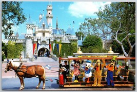 Disneyland Sleeping Beauty Castle Horse Drawn Streetcar Postcard Mickey Minnie - £5.08 GBP