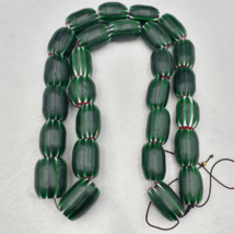 Antique Venetian inspired Green Glass Chevron Beads Long Strand necklace 24x17mm - £76.58 GBP