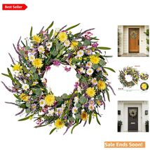 Artificial Wildflower Wreath 24 Inch Colorful Spring Summer Home Decor - $53.41