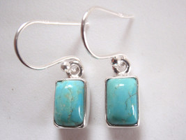 Small Turquoise Rectangle Cabochon 925 Sterling Silver Dangle Earrings - £10.12 GBP