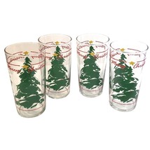 Christmas Tree Glass Set 4 - 12 oz Tumblers Vintage 1990 Abbey Press 5.25&quot; - £25.79 GBP