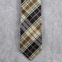 Bergamo New York Black Gold Plaid Stripe Tartan 100% Poly Men&#39;s Neck Tie NWOT - $25.00