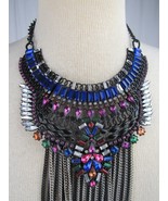 BEAUTIFUL NECKLACE glass beads LARGE BIB multiple gems cluster ESTATE SALE! - $59.99