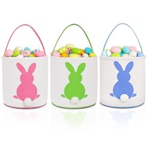 Easter Bunny Baskets for Kids 3 Pack Canvas Easter Eggs Hunt Bag Rabbit ... - £37.25 GBP