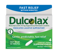 Dulcolax Laxative Suppositories (4 Ct) Fast, Reliable Relief  - $7.79