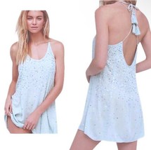Free People Holiday Sequins Dress Small 4 6 Sky Blue Cross Back Tassel T... - $65.46 CAD