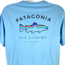 Patagonia Fly Fishing Tight Lines M Blue T-Shirt size Medium Mens Organic Cotton - £21.30 GBP