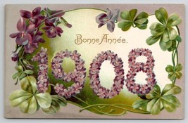 New Year Greetings 1909 Bonne Annee Floral Tuck Postcard Q25 - $3.95