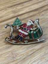 Vintage Santa Sleigh Christmas Xmas Moveable Enamel Pin Holiday Estate F... - £27.26 GBP