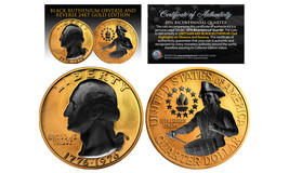 24K GOLD Plated 2-Sided 1976 Bicentennial Quarter with Black RUTHENIUM F... - $284.02 MXN