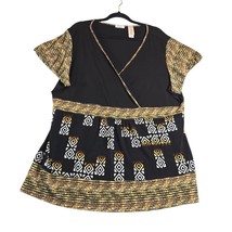 Liz &amp; Co Woman 3X Tunic Top Slinky Stretchy Black Brown Short Sleeve - $10.24