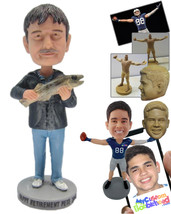 Personalized Bobblehead Cool Fisherman Dude Wearing A Jacket And Jeans With Fish - £72.72 GBP